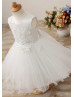Beaded Ivory Lace Tulle Curly Hem Flower Girl Dress Beaded Ivory Lace Tulle Curly Hem Flower Girl Dress